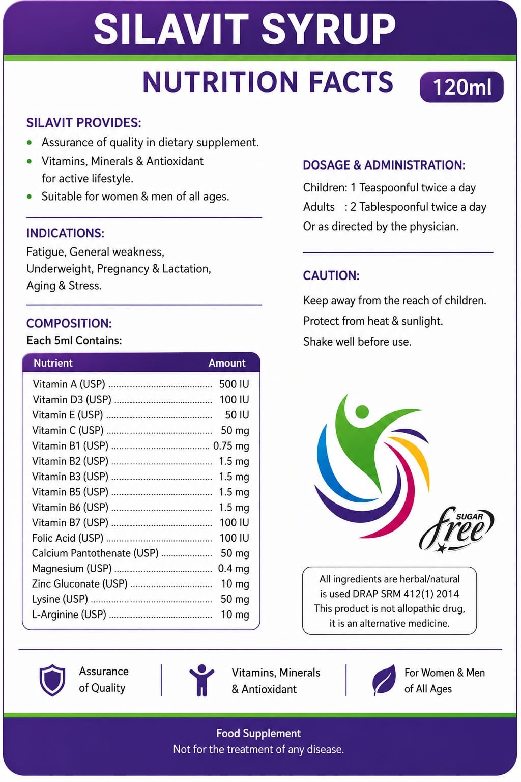 Silavit Syrup 120ml Nutrition Facts
