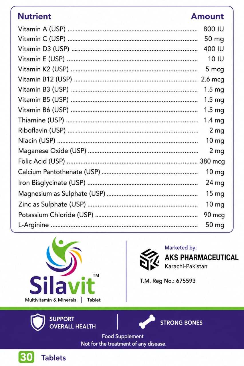 Silavit Multivitamin & Mineral Tablets Nutrition Facts